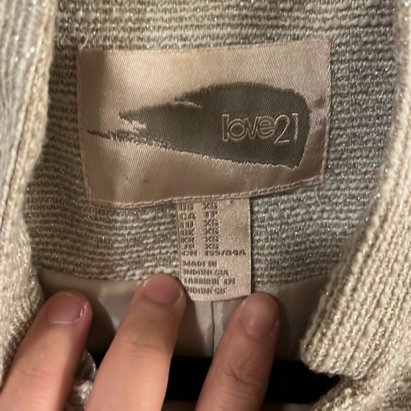 Forever 21 Glitter Sparkle White Cream Blazer Jacket XS - Picture 6 of 12